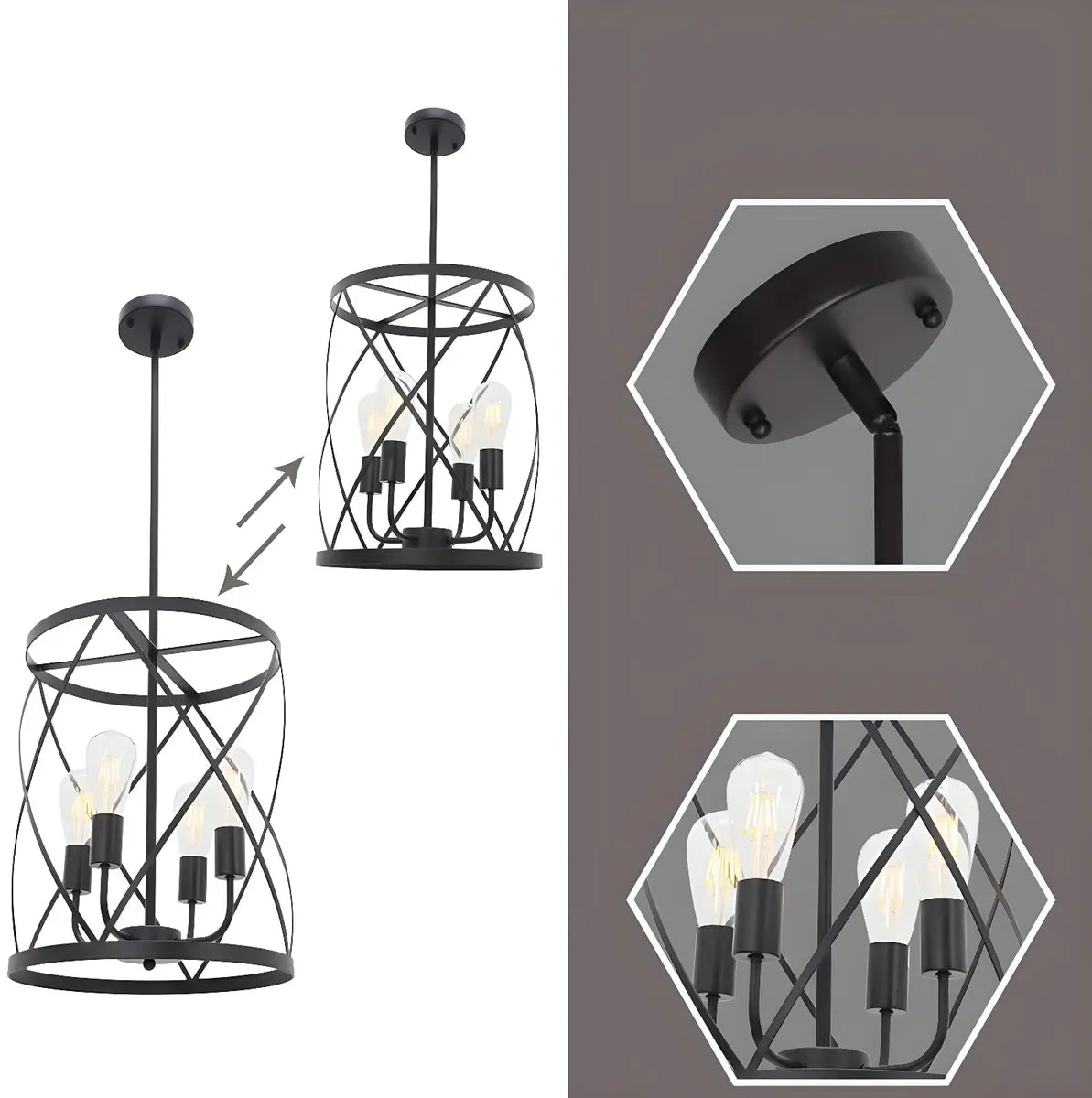 Cylinder Black Metal Adjustable Height Foyer Chandelier Image - 5