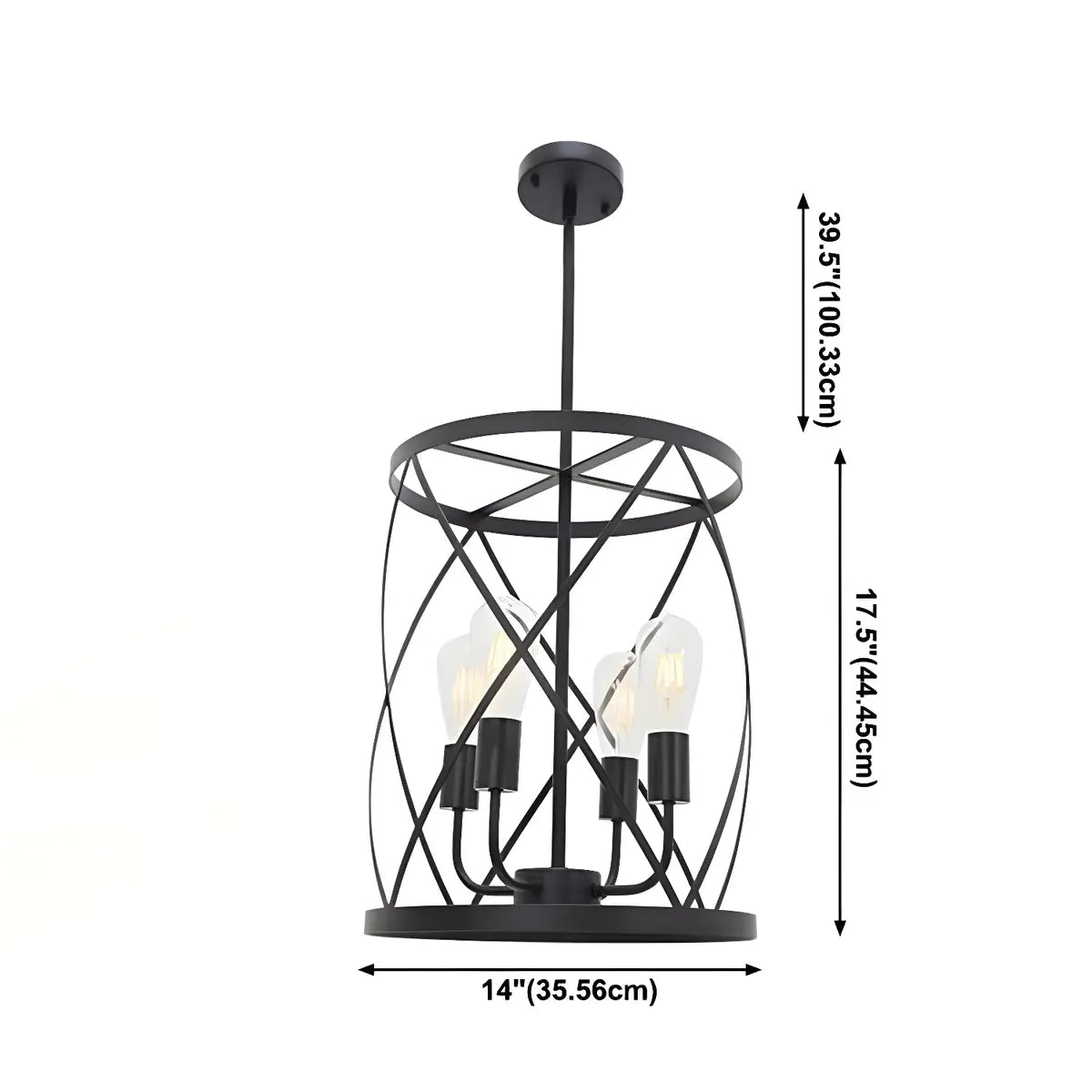 Cylinder Black Metal Adjustable Height Foyer Chandelier 