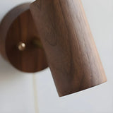 Cylinder Brown Solid Wood Reading Wall Light with Pull Chain Image - 10