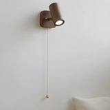 Cylinder Brown Solid Wood Reading Wall Light with Pull Chain Image - 11