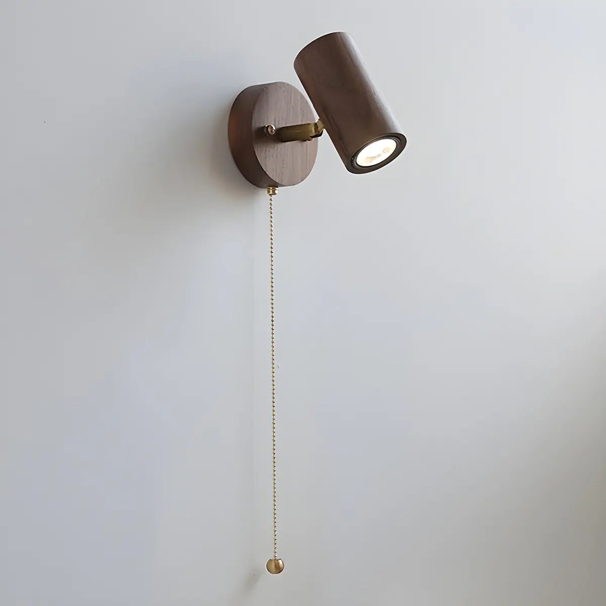 Cylinder Brown Solid Wood Reading Wall Light with Pull Chain Image - 2