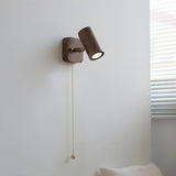 Cylinder Brown Solid Wood Reading Wall Light with Pull Chain Image - 3