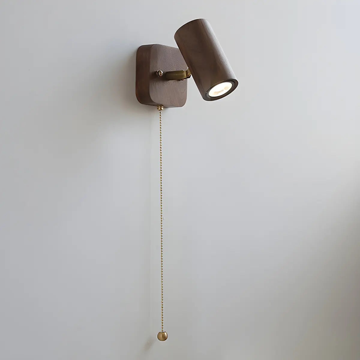 Cylinder Brown Solid Wood Reading Wall Light with Pull Chain Image - 4