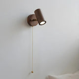 Cylinder Brown Solid Wood Reading Wall Light with Pull Chain Image - 5