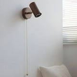 Cylinder Brown Solid Wood Reading Wall Light with Pull Chain Image - 6