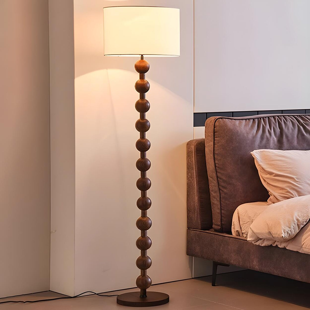 Cylinder Hugo Barbell Wooden Textured Floor Lamp Image - 4