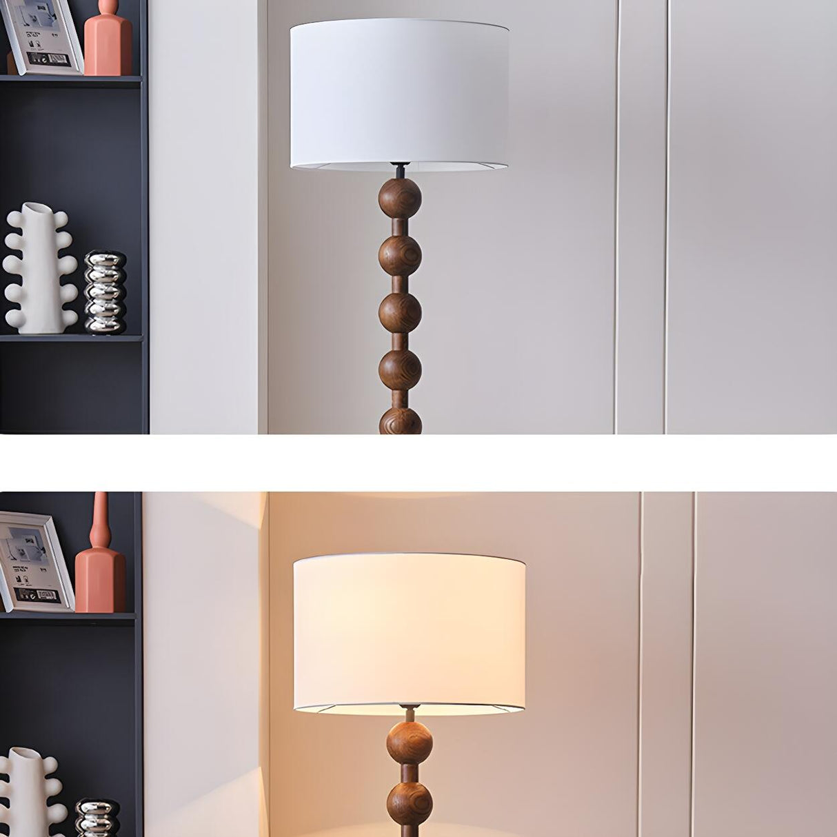 Cylinder Hugo Barbell Wooden Textured Floor Lamp Image - 6