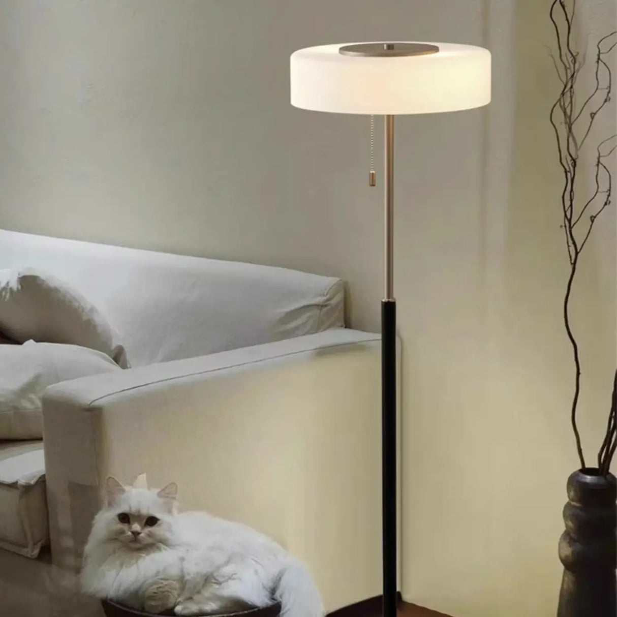 Cylinder Minimalist LED Floor Lamp with Pull Chain Image - 2