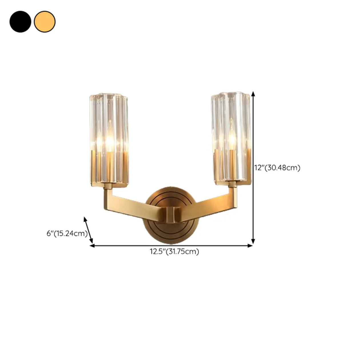 Cylinder Modern Clear Glass and Gold Vanity Light Image - 14