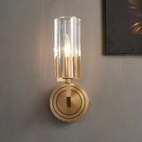 Cylinder Modern Clear Glass and Gold Vanity Light Image - 3