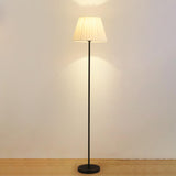 Cylinder Pleated Fabric Simple Black Metal Floor Lamp Image - 4