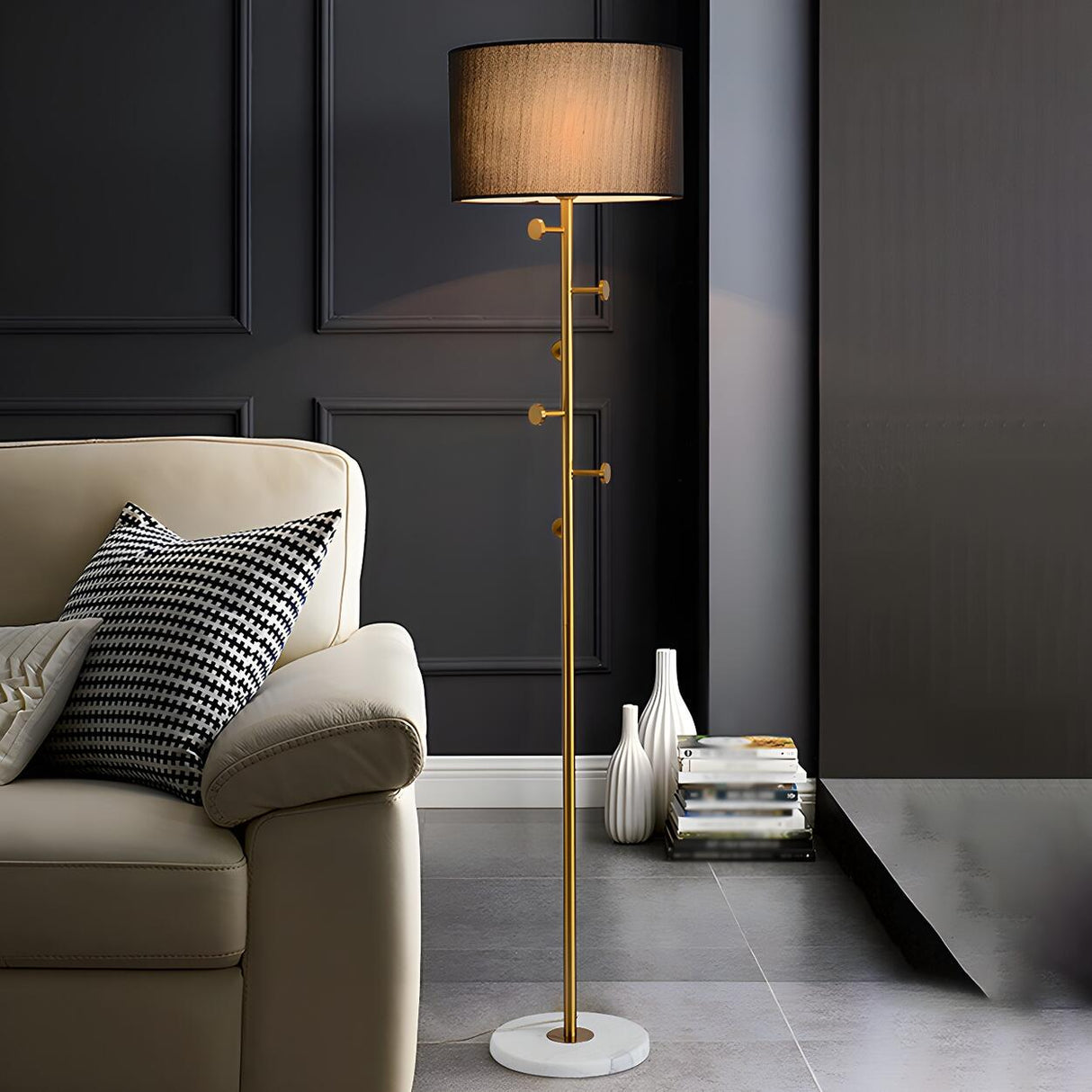 Cylinder Stylish Gold Floor Lamp with Marble Base Image - 21