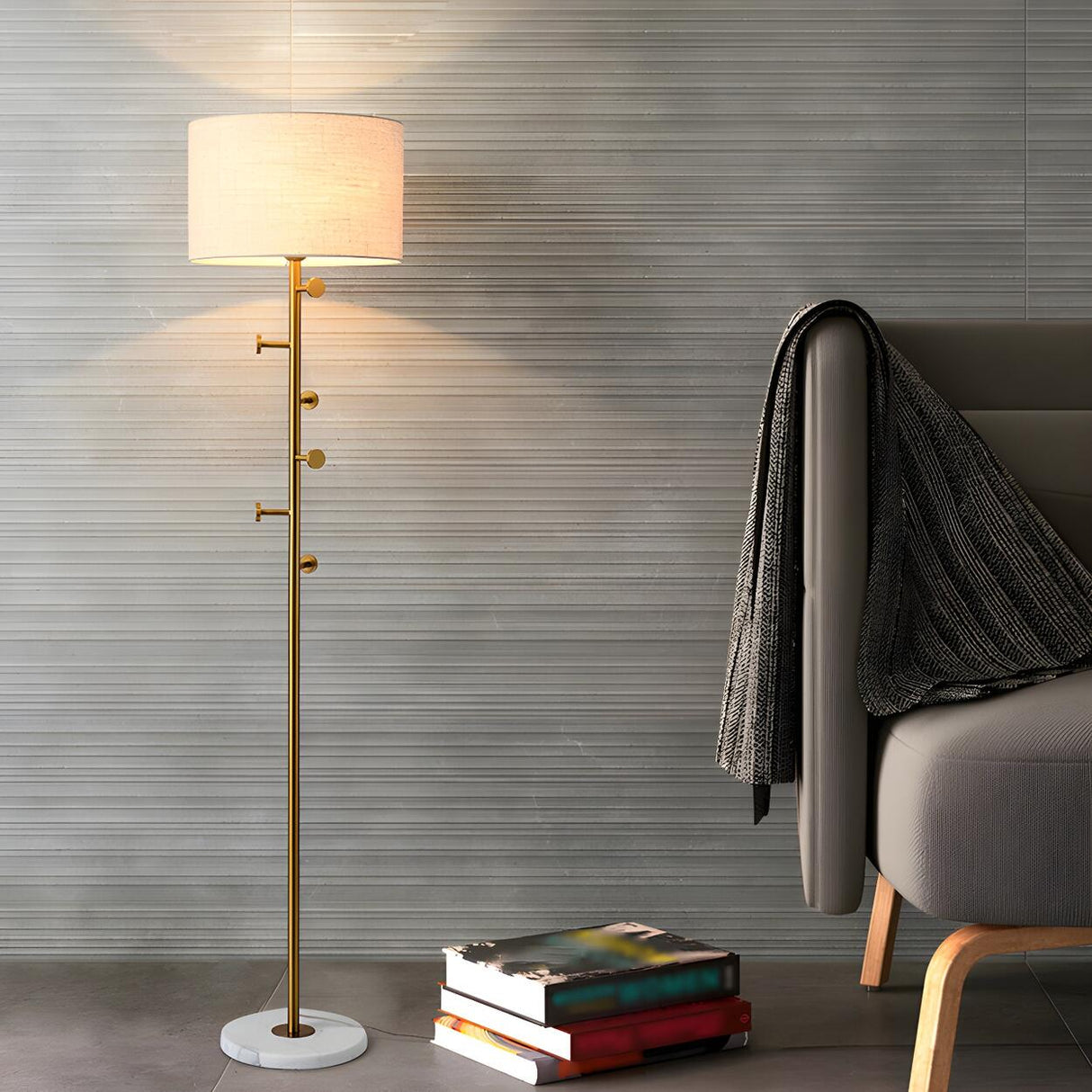 Cylinder Stylish Gold Floor Lamp with Marble Base Image - 22