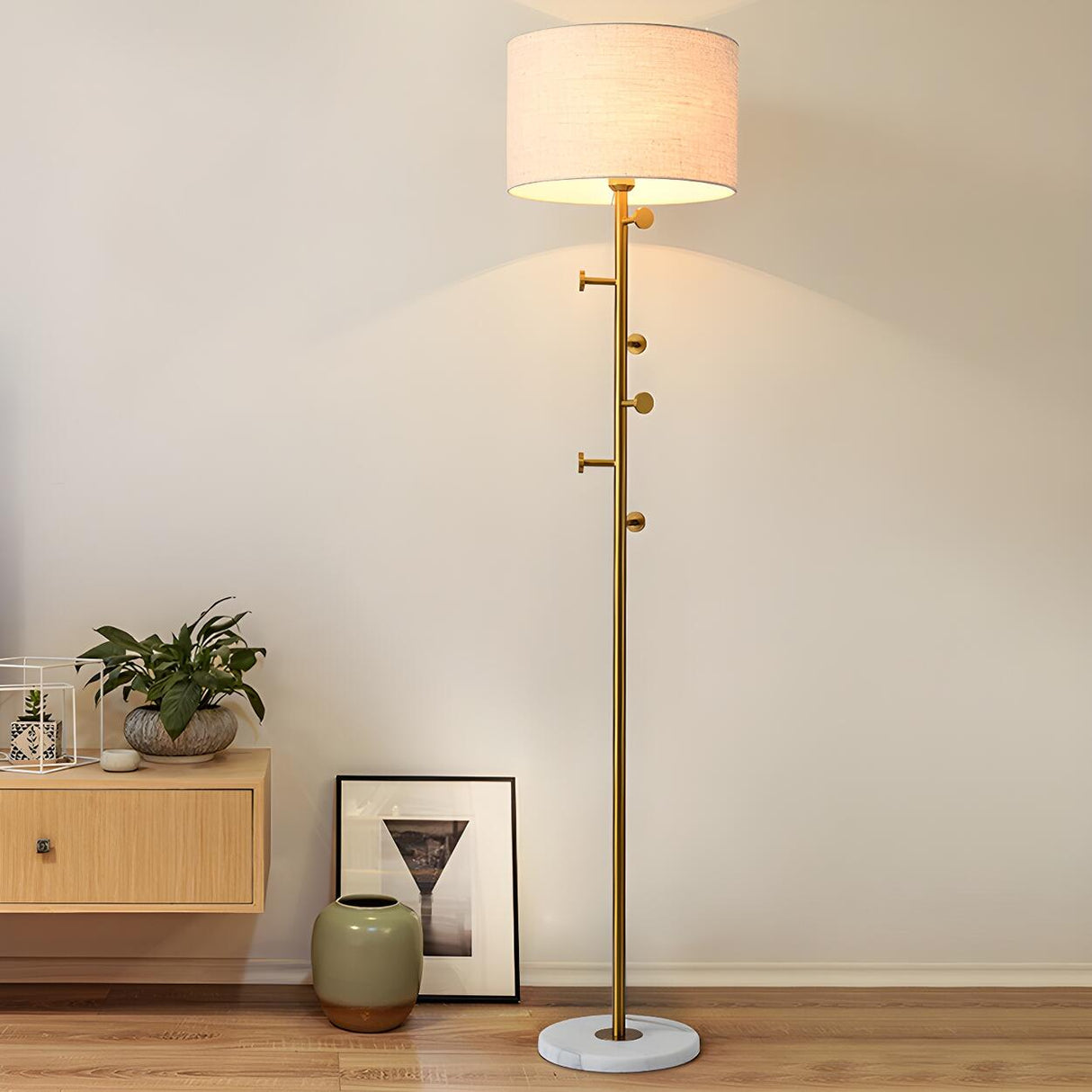 Cylinder Stylish Gold Floor Lamp with Marble Base Image - 23