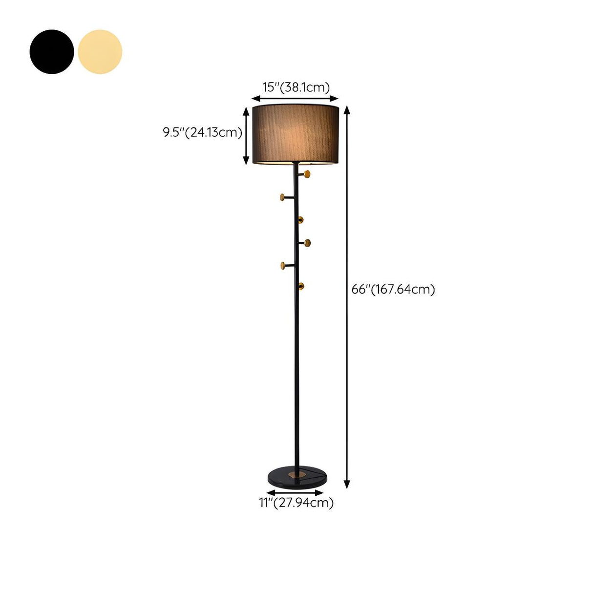 Cylinder Stylish Gold Floor Lamp with Marble Base 