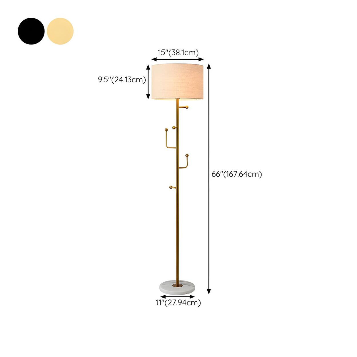 Cylinder Stylish Gold Floor Lamp with Marble Base Image - 27