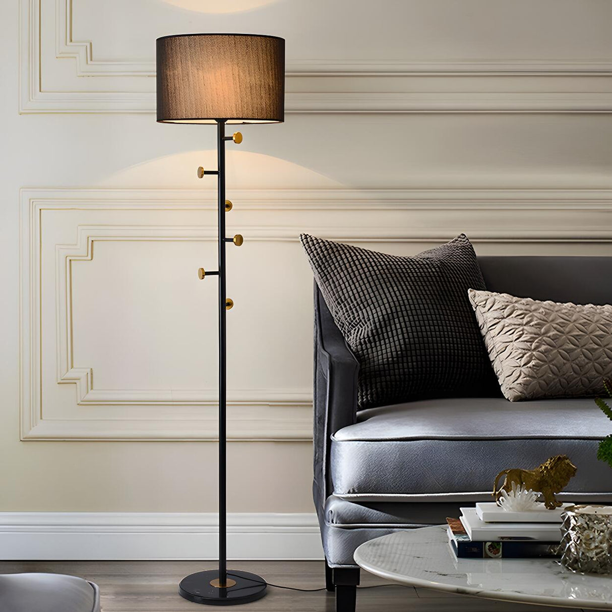 Cylinder Stylish Gold Floor Lamp with Marble Base Image - 4