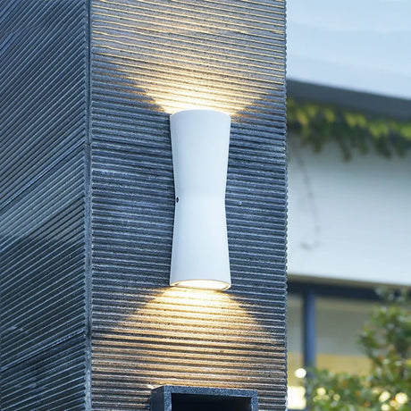 Cylinder White Metal LED Exterior Up Down Wall Sconce Image - 1