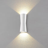 Cylinder White Metal LED Exterior Up Down Wall Sconce Image - 10