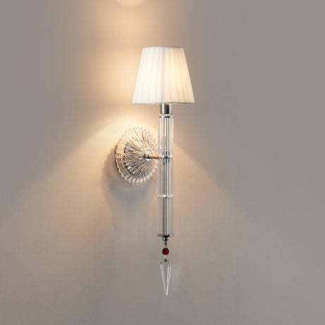 Cylinder White Pleated Glass Bedroom Wall Sconce Image - 2