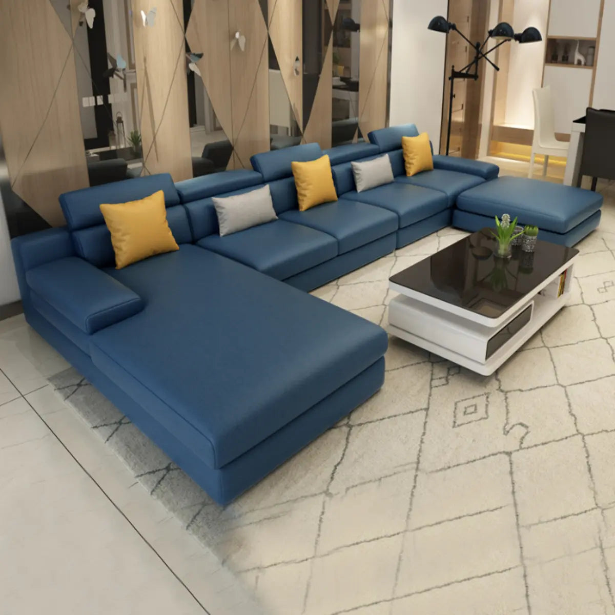 Dark Blue L-Shape Sofa Chaise with Concealed Support Image - 1