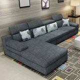 Dark Blue L-Shape Sofa Chaise with Concealed Support Image - 13