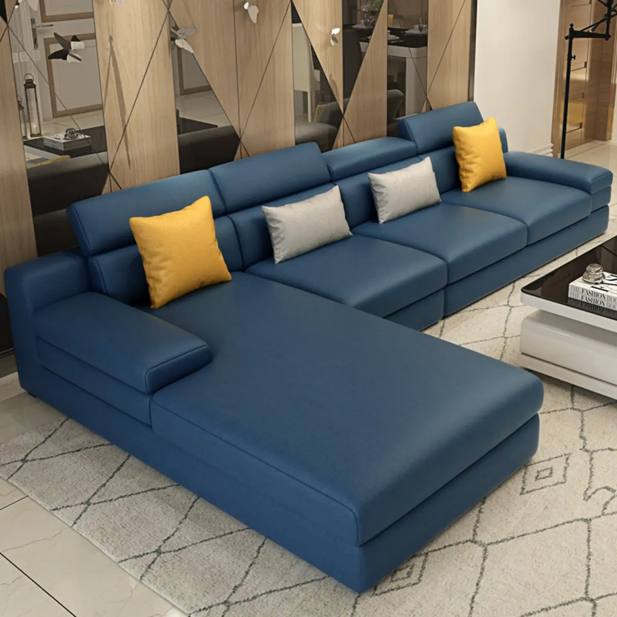 Dark Blue L-Shape Sofa Chaise with Concealed Support Image - 14