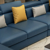 Dark Blue L-Shape Sofa Chaise with Concealed Support Image - 7