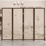 Dark Brown Lotus Leaf Wood Folding Translucent Room Divider Image - 1