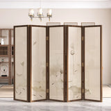 Dark Brown Lotus Leaf Wood Folding Translucent Room Divider Image - 11