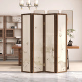 Dark Brown Lotus Leaf Wood Folding Translucent Room Divider Image - 13