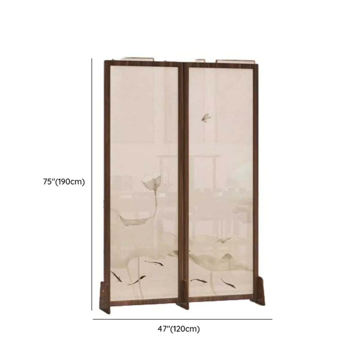 Dark Brown Lotus Leaf Wood Folding Translucent Room Divider 