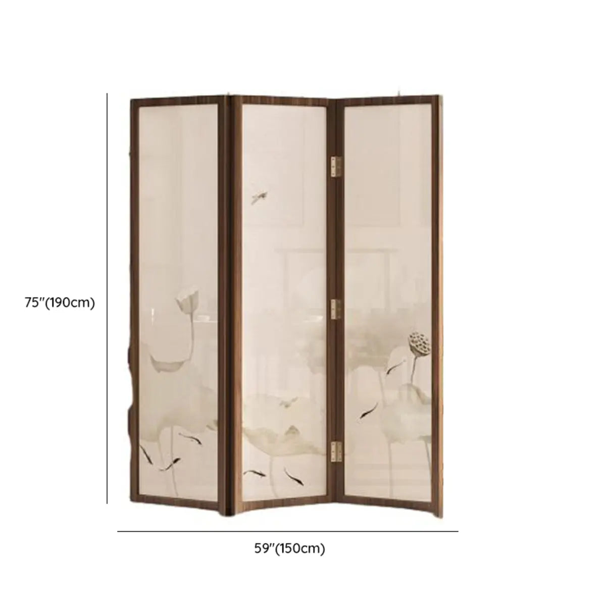 Dark Brown Lotus Leaf Wood Folding Translucent Room Divider Image - 18