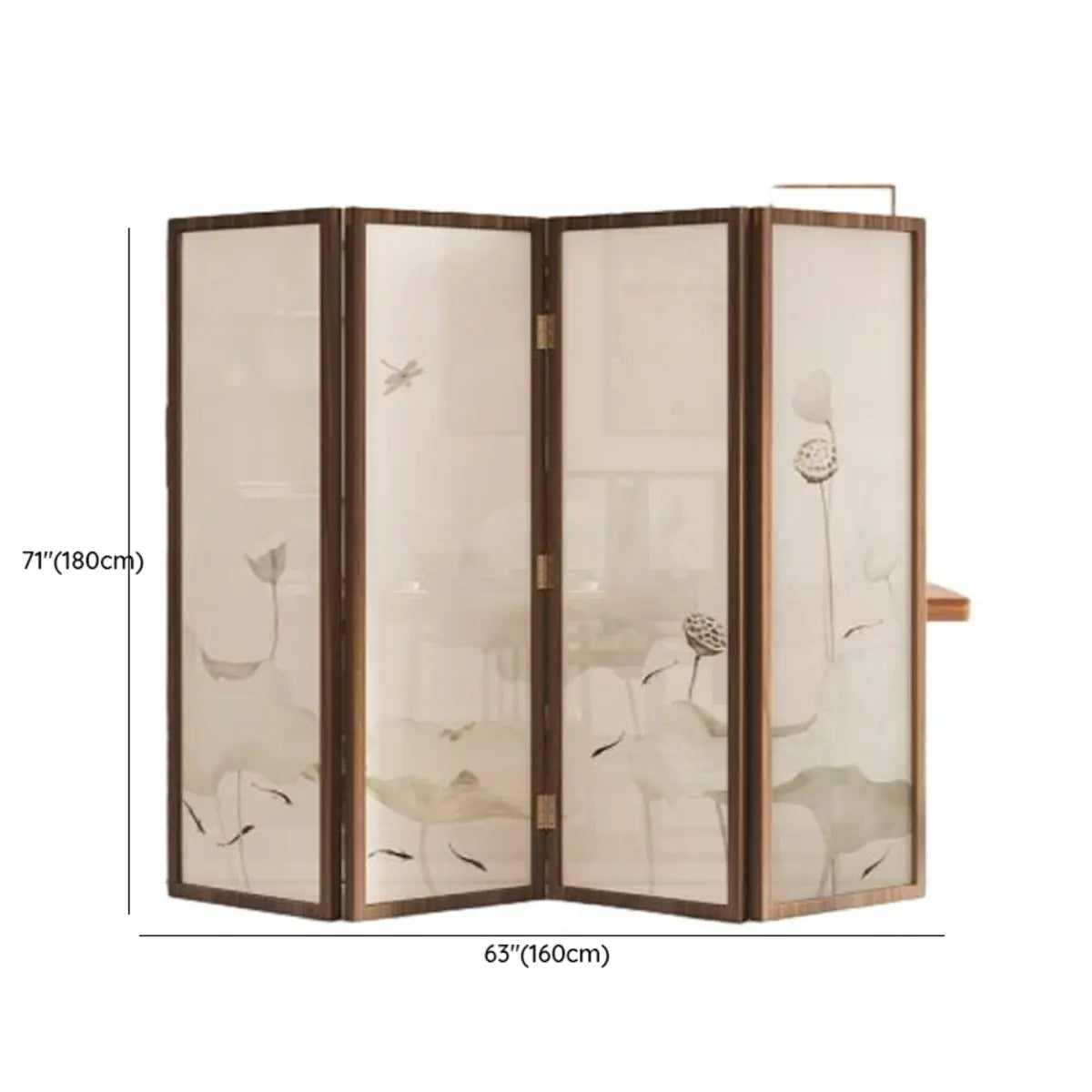 Dark Brown Lotus Leaf Wood Folding Translucent Room Divider Image - 21