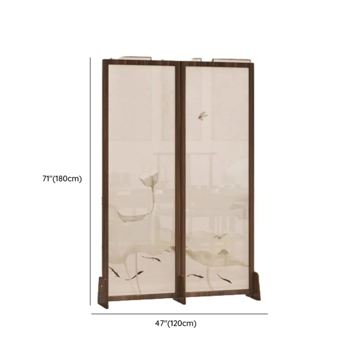 Dark Brown Lotus Leaf Wood Folding Translucent Room Divider Image - 24