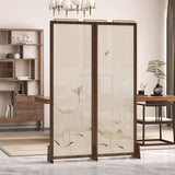 Dark Brown Lotus Leaf Wood Folding Translucent Room Divider Image - 3