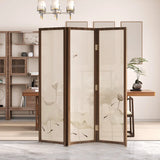 Dark Brown Lotus Leaf Wood Folding Translucent Room Divider Image - 5