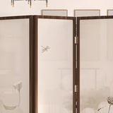 Dark Brown Lotus Leaf Wood Folding Translucent Room Divider Image - 6