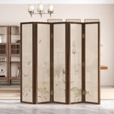 Dark Brown Lotus Leaf Wood Folding Translucent Room Divider Image - 9