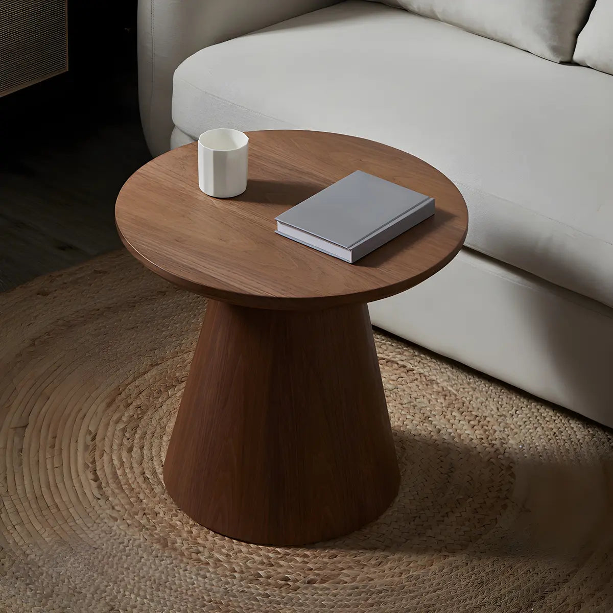 Dark Coffee Pine Wood Pedestal Base Round Coffee Table Image - 4