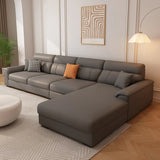 Dark Gray Cotton Linen Pillow Back 4 Seats Sofa Chaise Image - 15