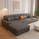 Dark Gray Cotton Linen Pillow Back 4 Seats Sofa Chaise Image - 16