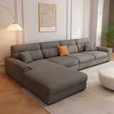 Dark Gray Cotton Linen Pillow Back 4 Seats Sofa Chaise Image - 2