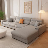 Dark Gray Cotton Linen Pillow Back 4 Seats Sofa Chaise Image - 8