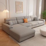 Dark Gray Cotton Linen Pillow Back 4 Seats Sofa Chaise Image - 10