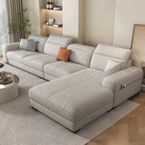 Dark Gray Cotton Linen Square Arm Large Sofa Chaise Image - 12