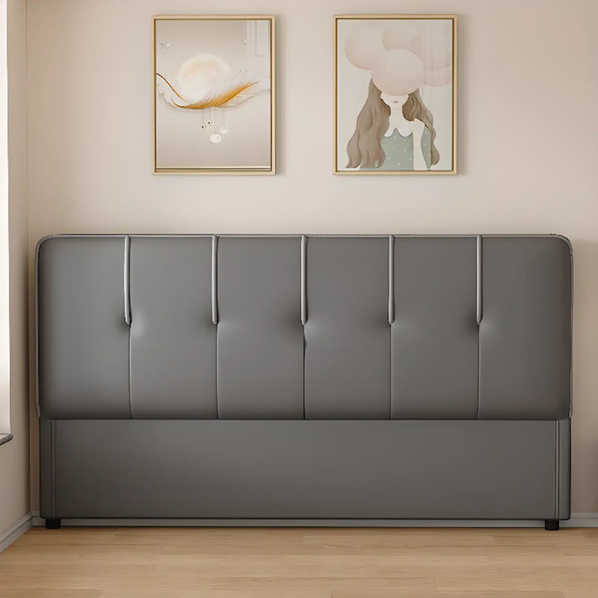 Dark Gray Rectangular Upholstered Headboard with Legs Image - 1