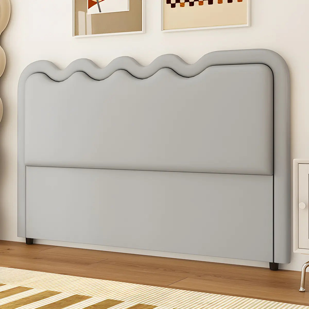 Dark Gray Wave-Shaped Upholstered Headboard with Legs Image - 3