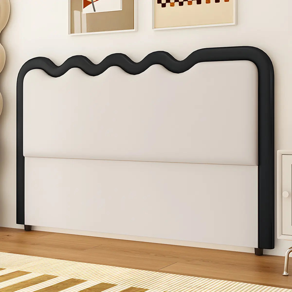 Dark Gray Wave-Shaped Upholstered Headboard with Legs Image - 5