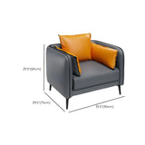 Dark Grey Leather Sofa Seating Group with Orange Pillow Image - 19